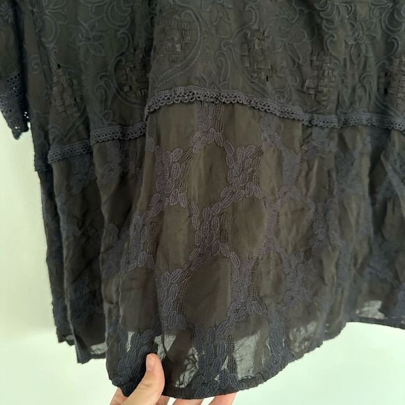 Johnny Was Black Long Sleeve Monrow Tunic 3/4 Sleeve Embroidered Cupra Rayon S - Picture 4 of 7